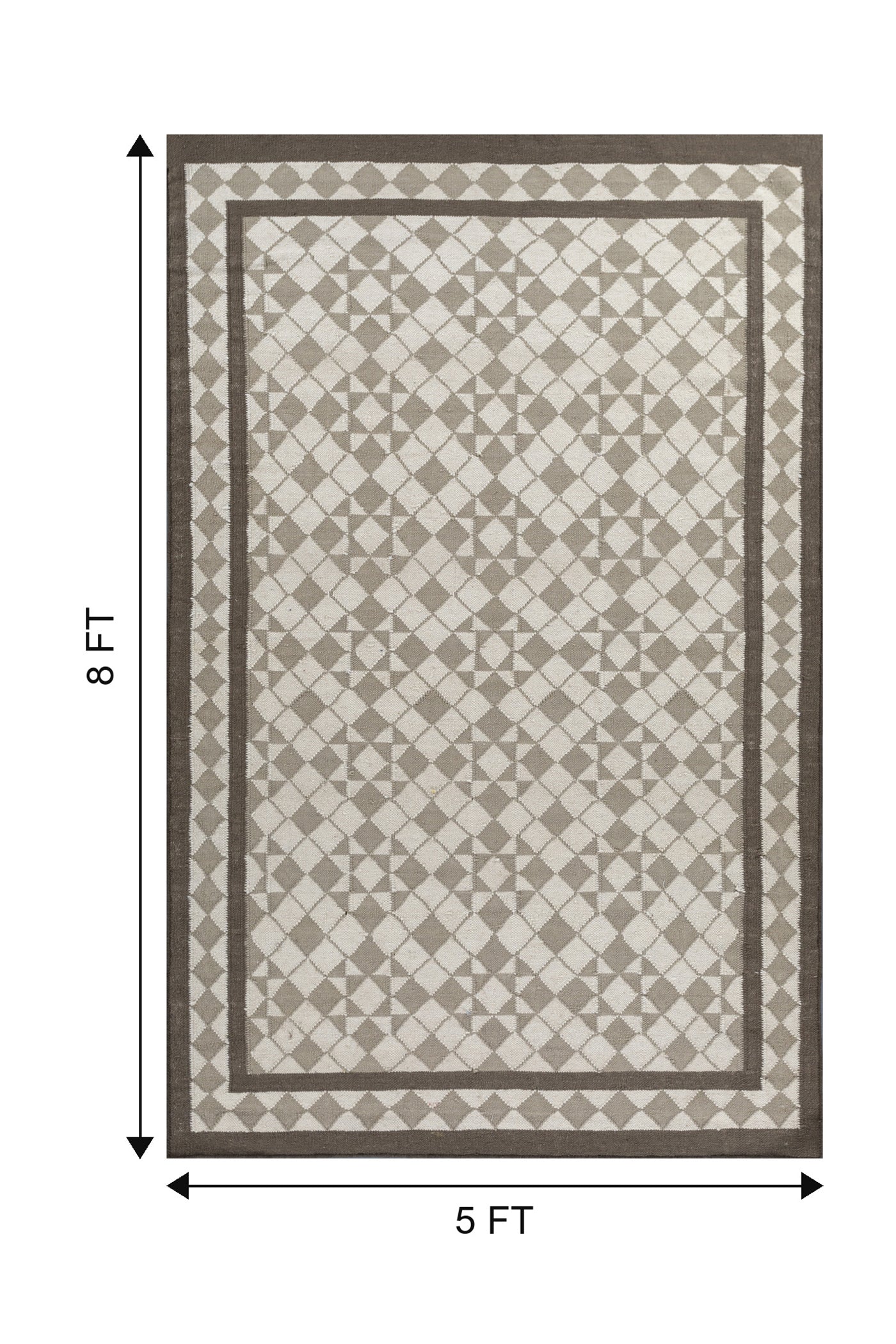 Jaipur Rugs Soft Geometric Lattice 5X8 Feet Rug| Undyed White & Lead Gray Hand Knotted Dhurrie Carpet For Living Room