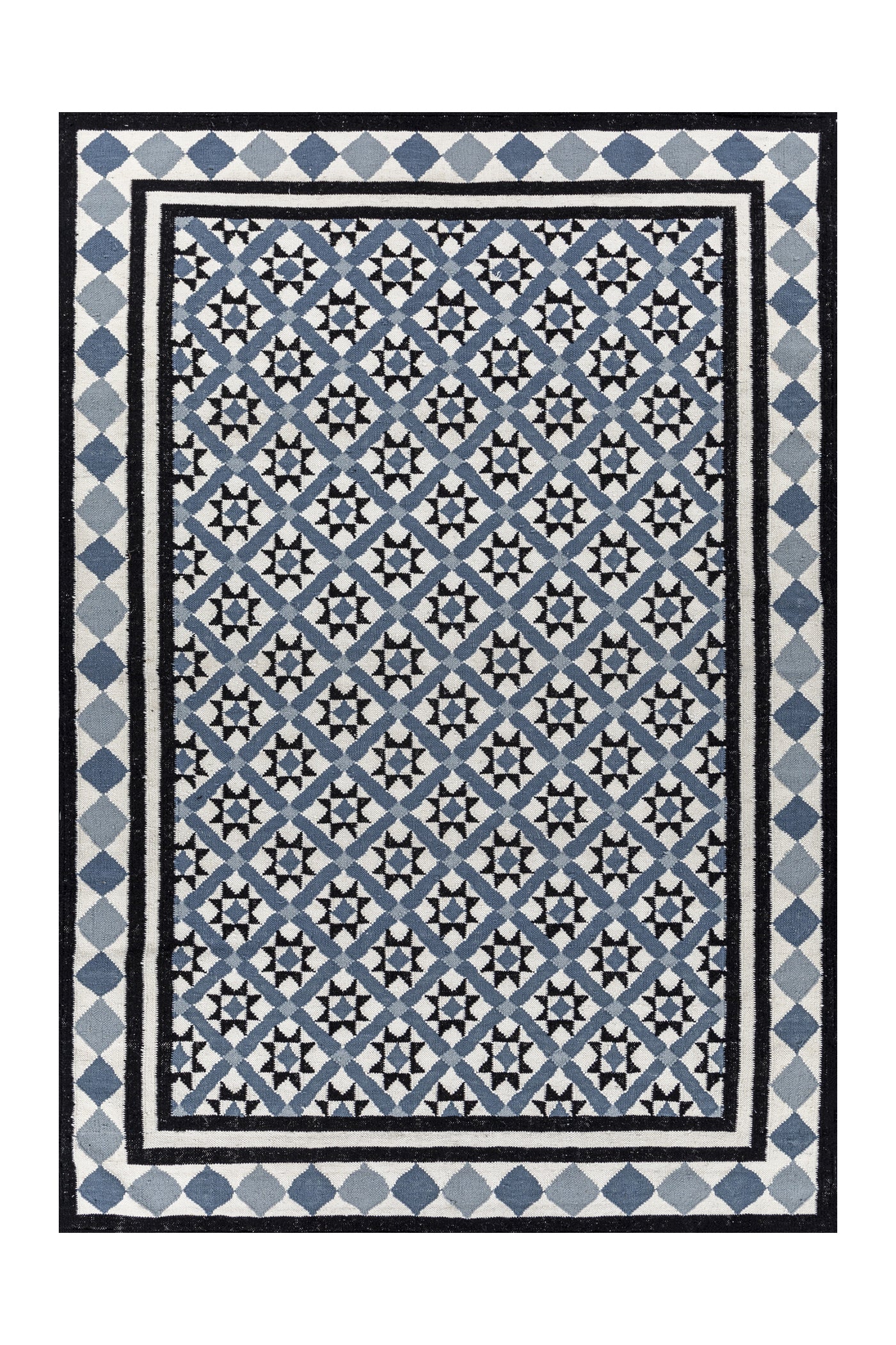 Jaipur Rugs Soft Trellis 6X9 Feet Rug| Undyed White & Ensign Blue Hand Knotted Dhurrie Carpet For Living Room