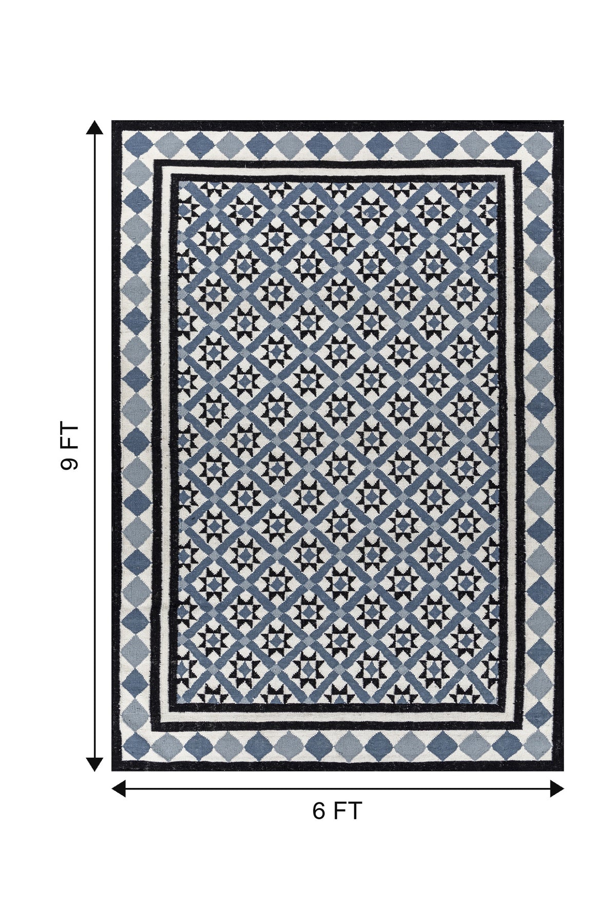 Jaipur Rugs Soft Trellis 6X9 Feet Rug| Undyed White & Ensign Blue Hand Knotted Dhurrie Carpet For Living Room