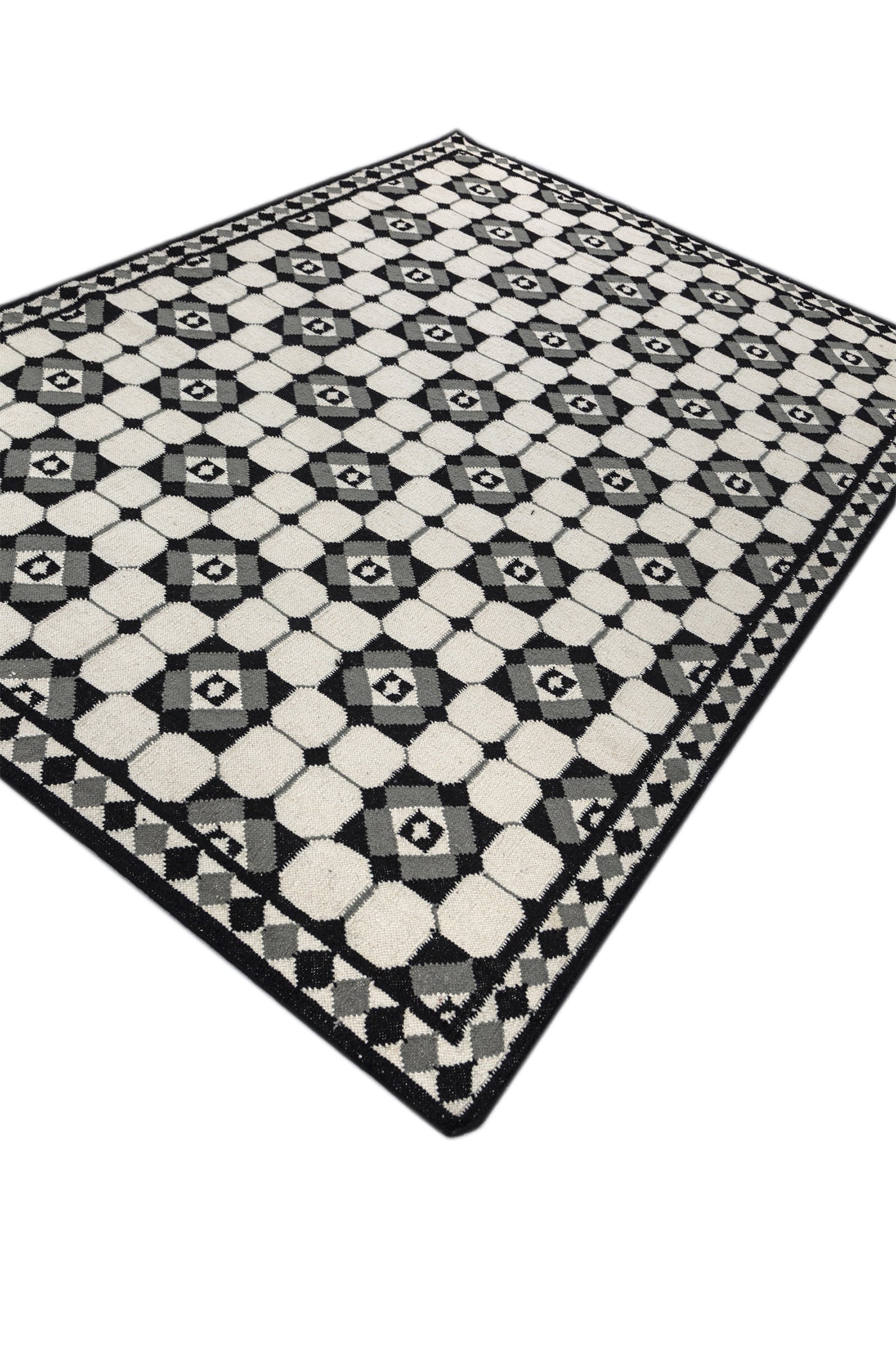 Jaipur Rugs Soft Geomatric 6X9 Feet Rug| Undyed White Hand Knotted Dhurrie Carpet For Living Room