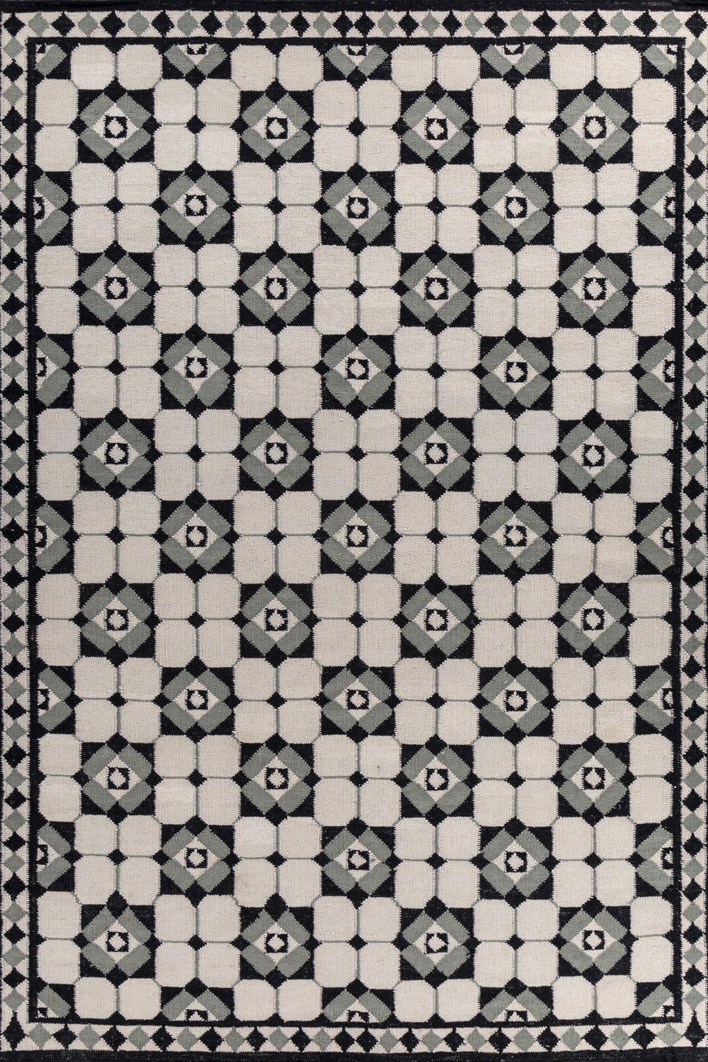 Jaipur Rugs Soft Geomatric 6X9 Feet Rug| Dark Ivory & Ebony Hand Knotted Dhurrie Carpet For Living Room