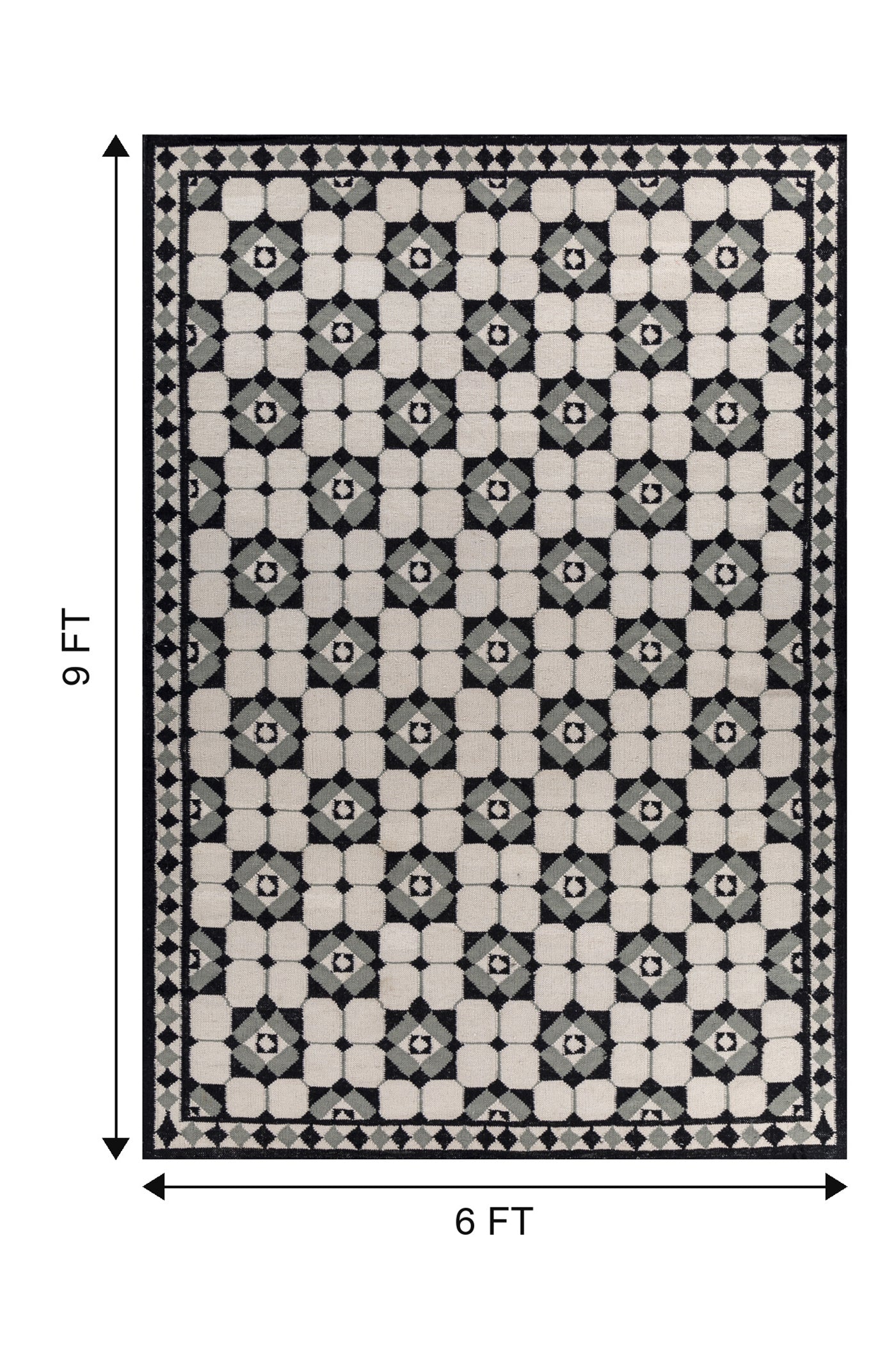 Jaipur Rugs Soft Geomatric 6X9 Feet Rug| Dark Ivory & Ebony Hand Knotted Dhurrie Carpet For Living Room