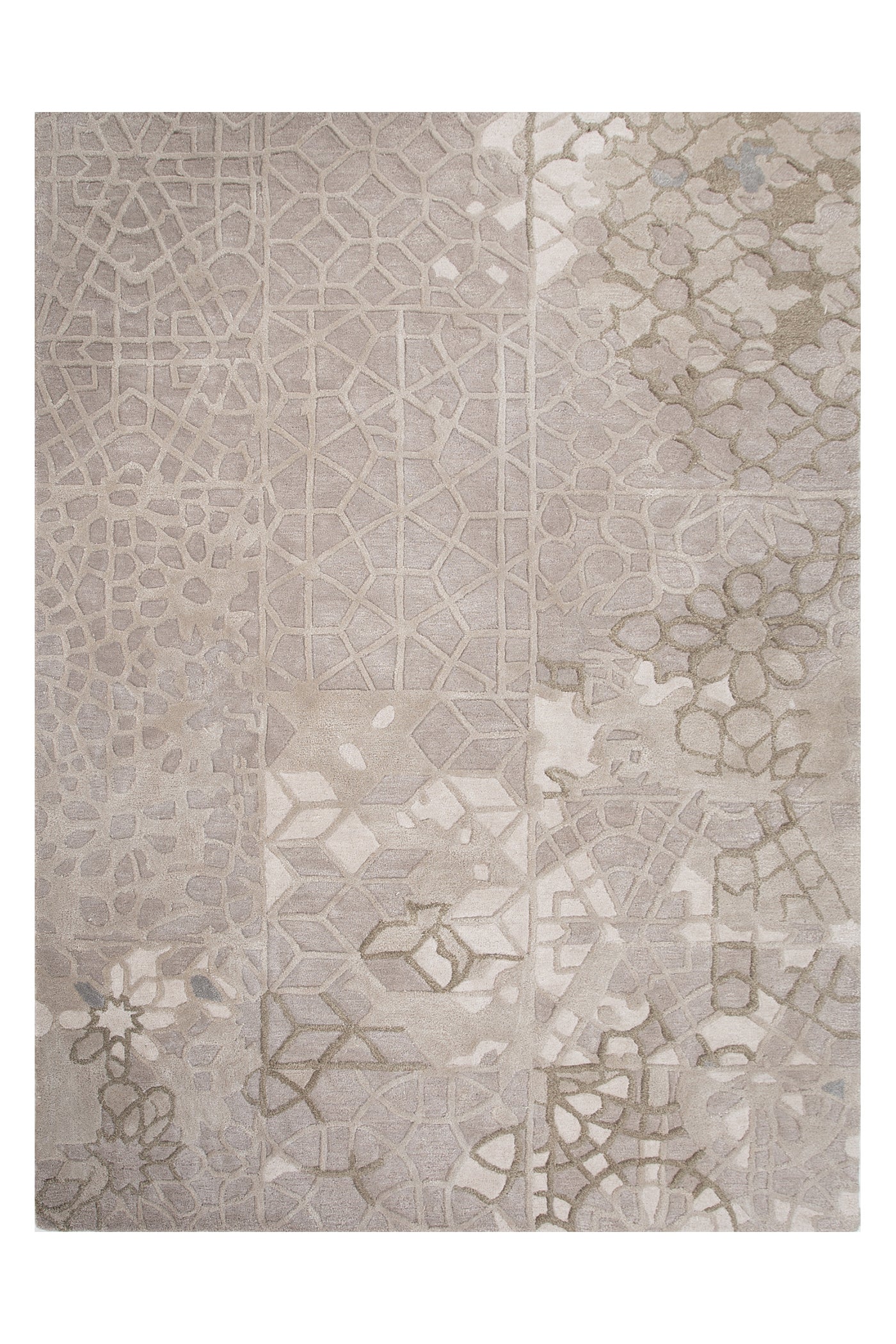 Jaipur Rugs Soft Abstract 6'8X9'8 Feet Rug| Antique White & Dark Ivory Hand Tufted Rug Carpet For Living Room