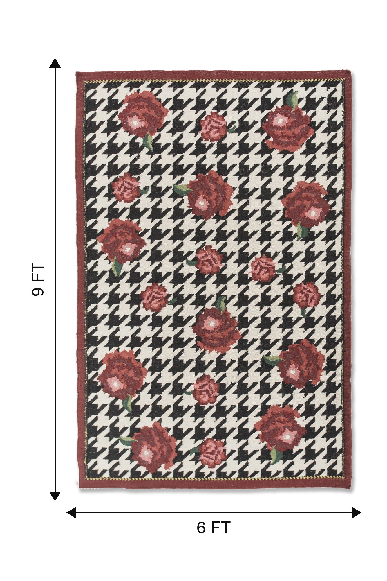 Jaipur Rugs Soft Houndstooth Floral 6X9 Feet Rug| White & Ebony Hand Knotted Dhurrie Carpet For Living Room