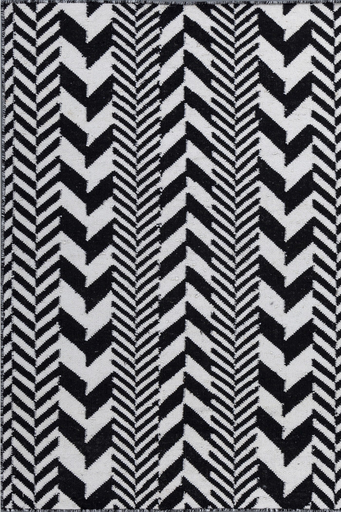 Jaipur Rugs Soft Interlocking Chevron 5X8 Feet Rug| Ebony & Undyed White Hand Knotted Dhurrie Carpet For Living Room