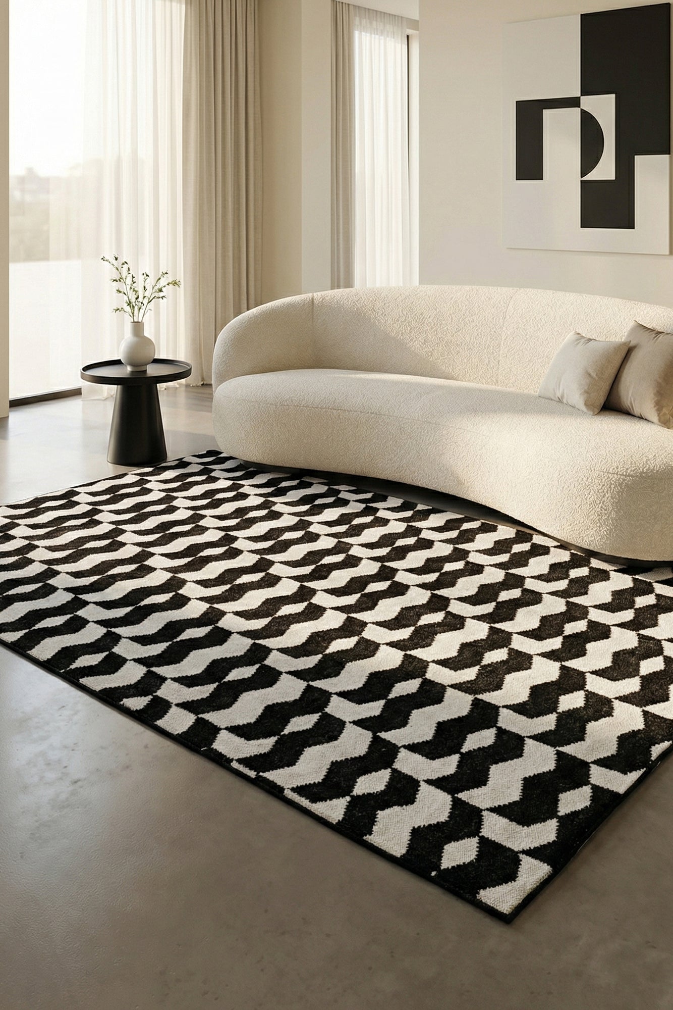 Jaipur Rugs Soft Geomatric 5X8 Feet Rug| Ebony & Undyed White Hand Knotted Dhurrie Carpet For Living Room