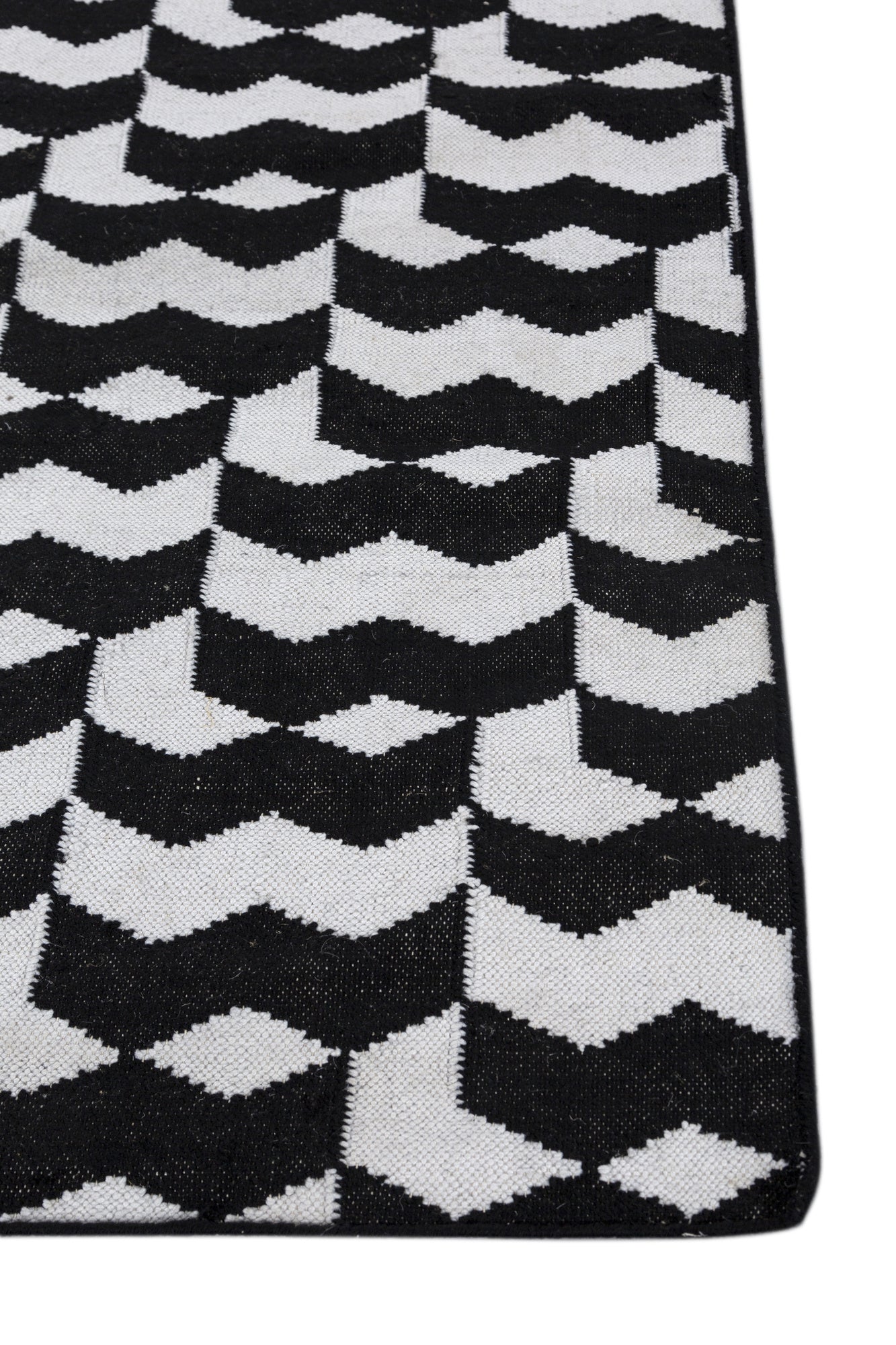 Jaipur Rugs Soft Geomatric 5X8 Feet Rug| Ebony & Undyed White Hand Knotted Dhurrie Carpet For Living Room