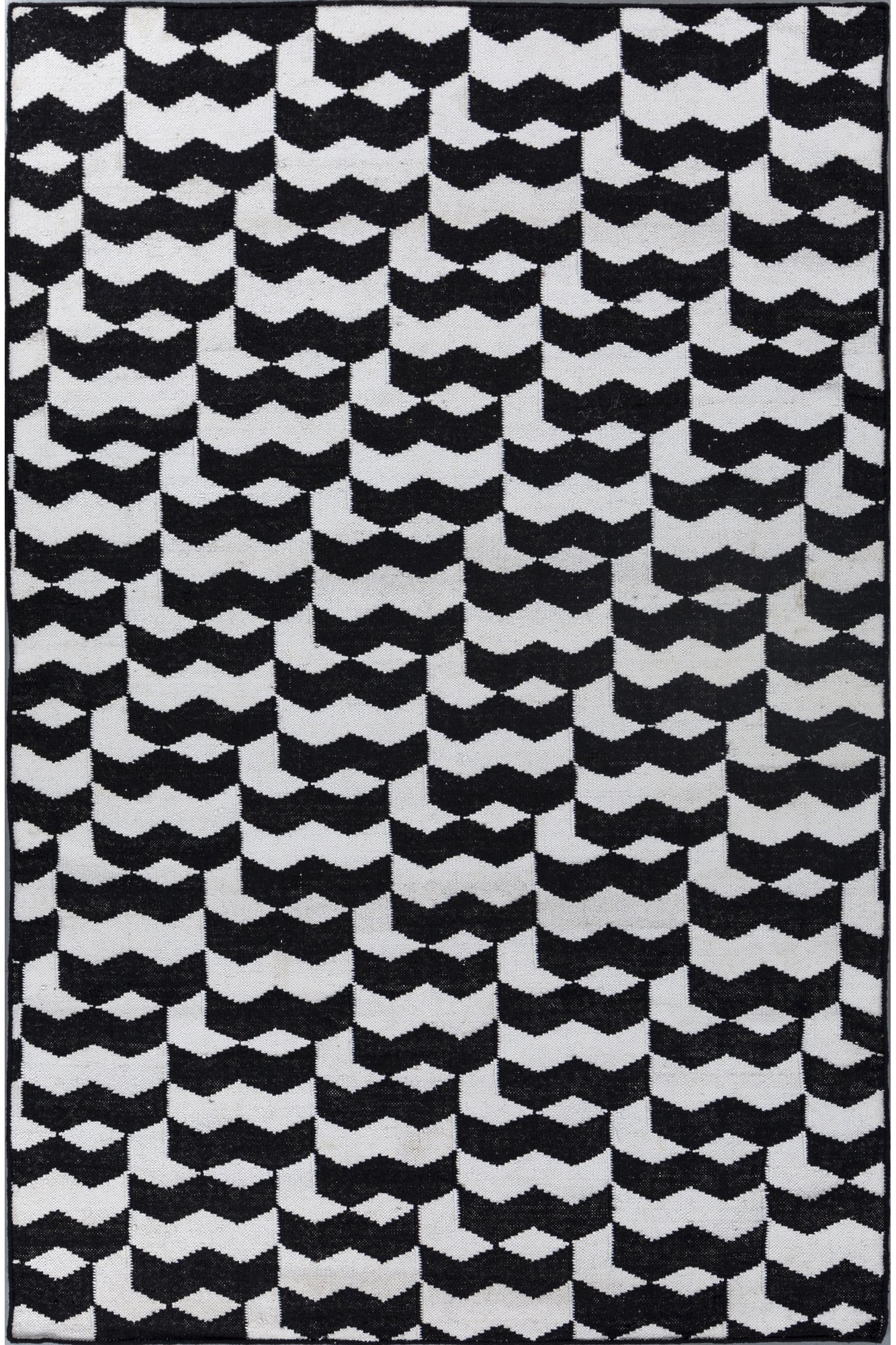 Jaipur Rugs Soft Geomatric 5X8 Feet Rug| Ebony & Undyed White Hand Knotted Dhurrie Carpet For Living Room