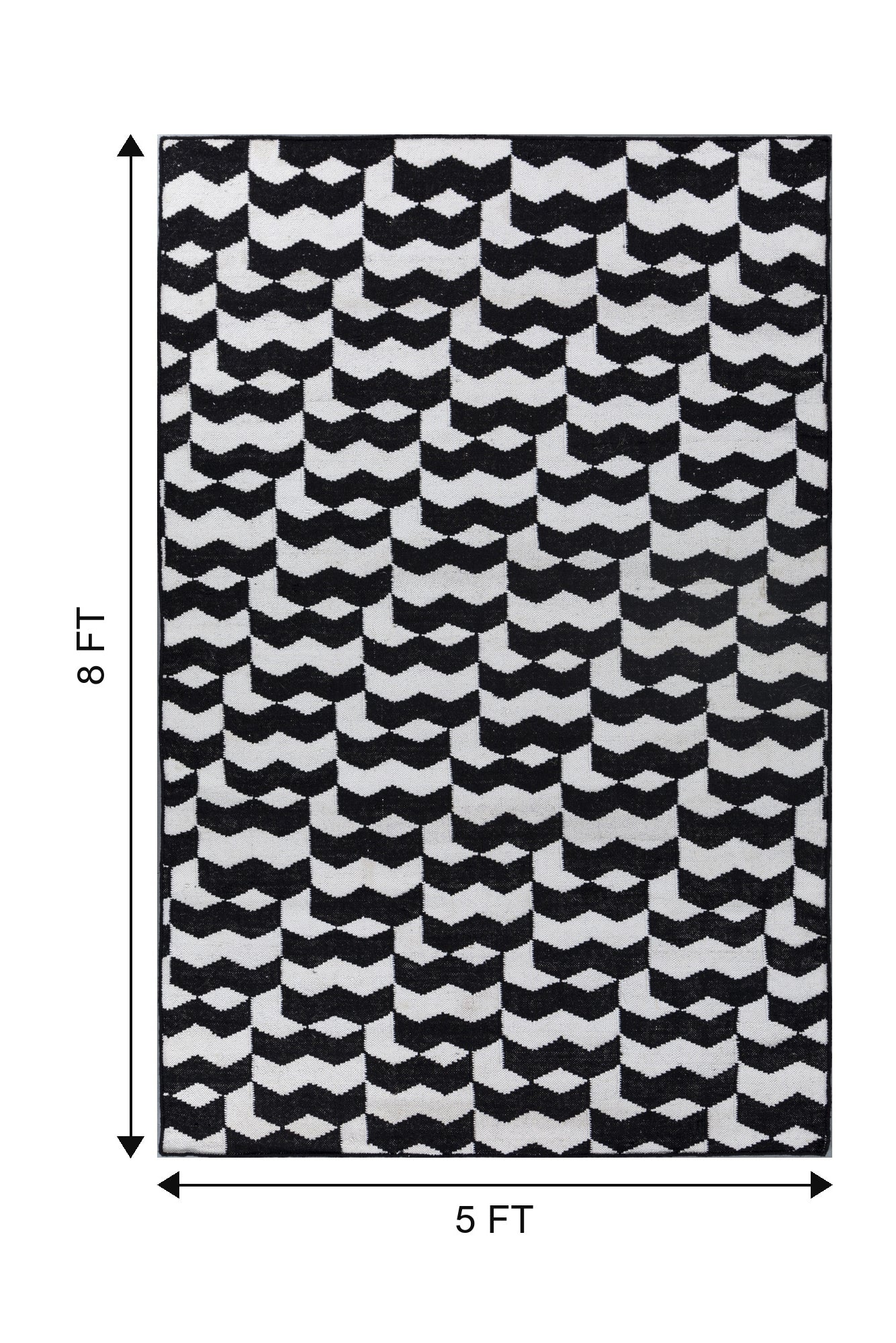 Jaipur Rugs Soft Geomatric 5X8 Feet Rug| Ebony & Undyed White Hand Knotted Dhurrie Carpet For Living Room