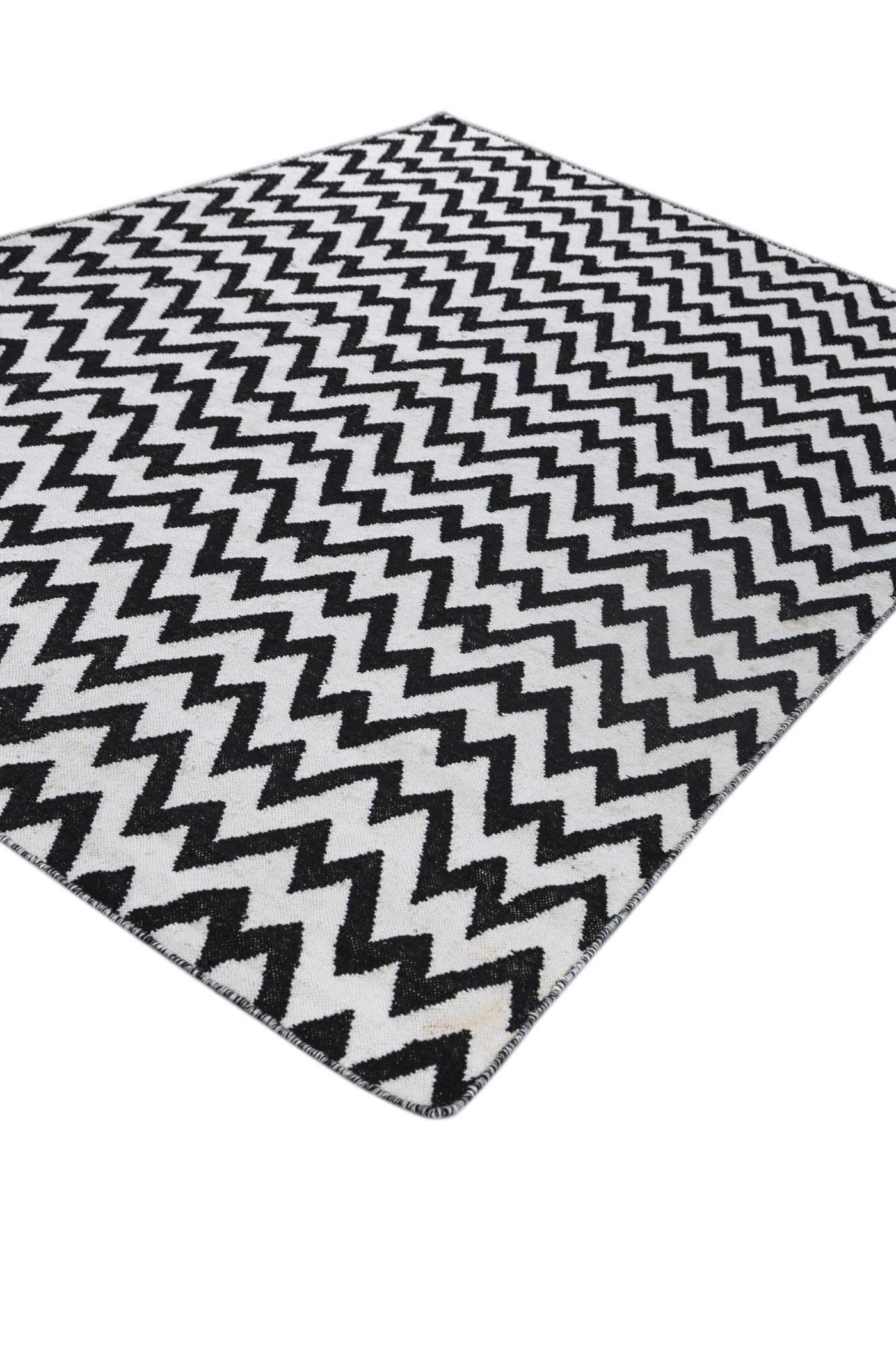 Jaipur Rugs Soft Chevron 5X8 Feet Rug| Ebony & Undyed White Hand Knotted Dhurrie Carpet For Living Room