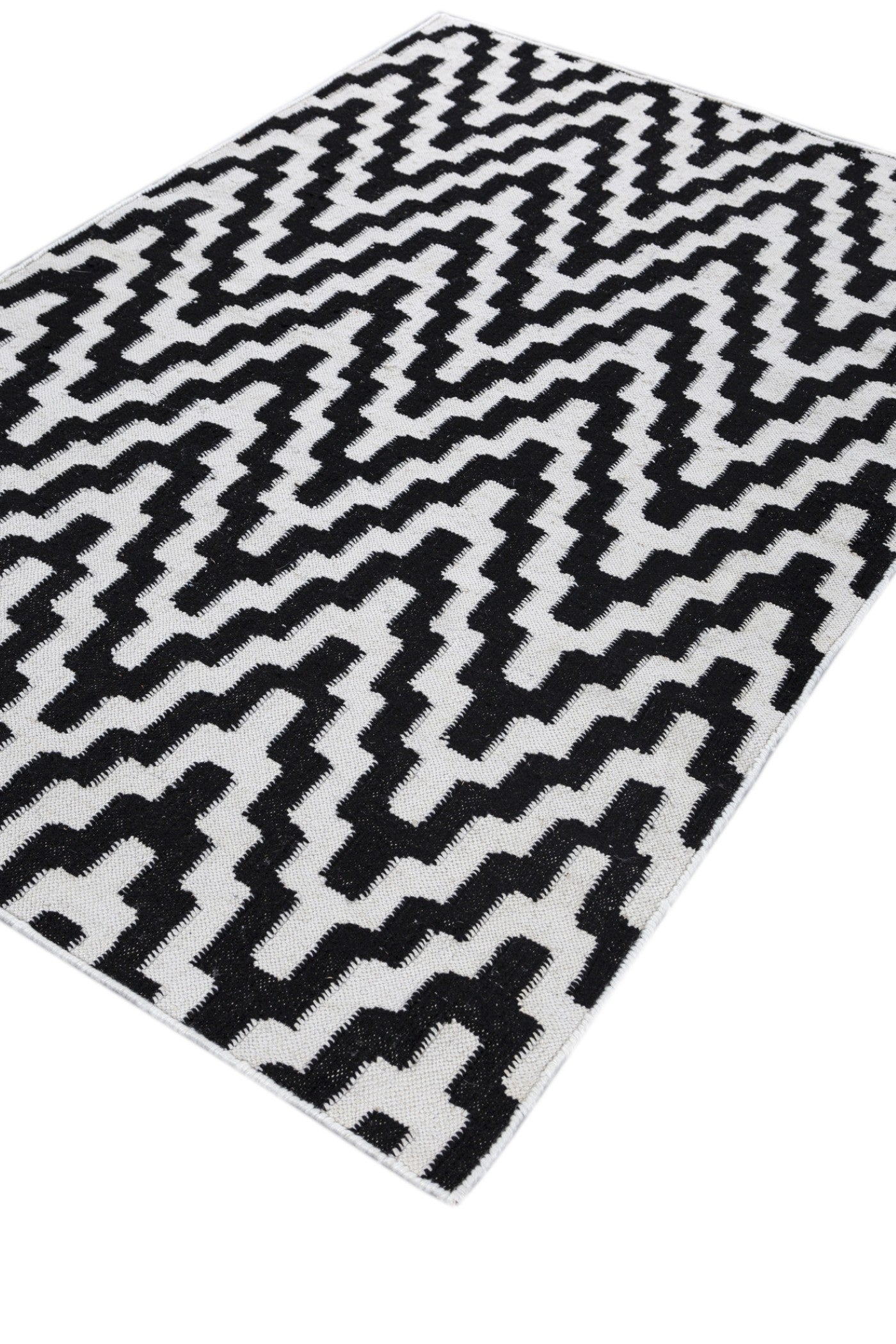 Jaipur Rugs Soft Chevron 5X8 Feet Rug| Ebony & Undyed White Hand Knotted Dhurrie Carpet For Living Room