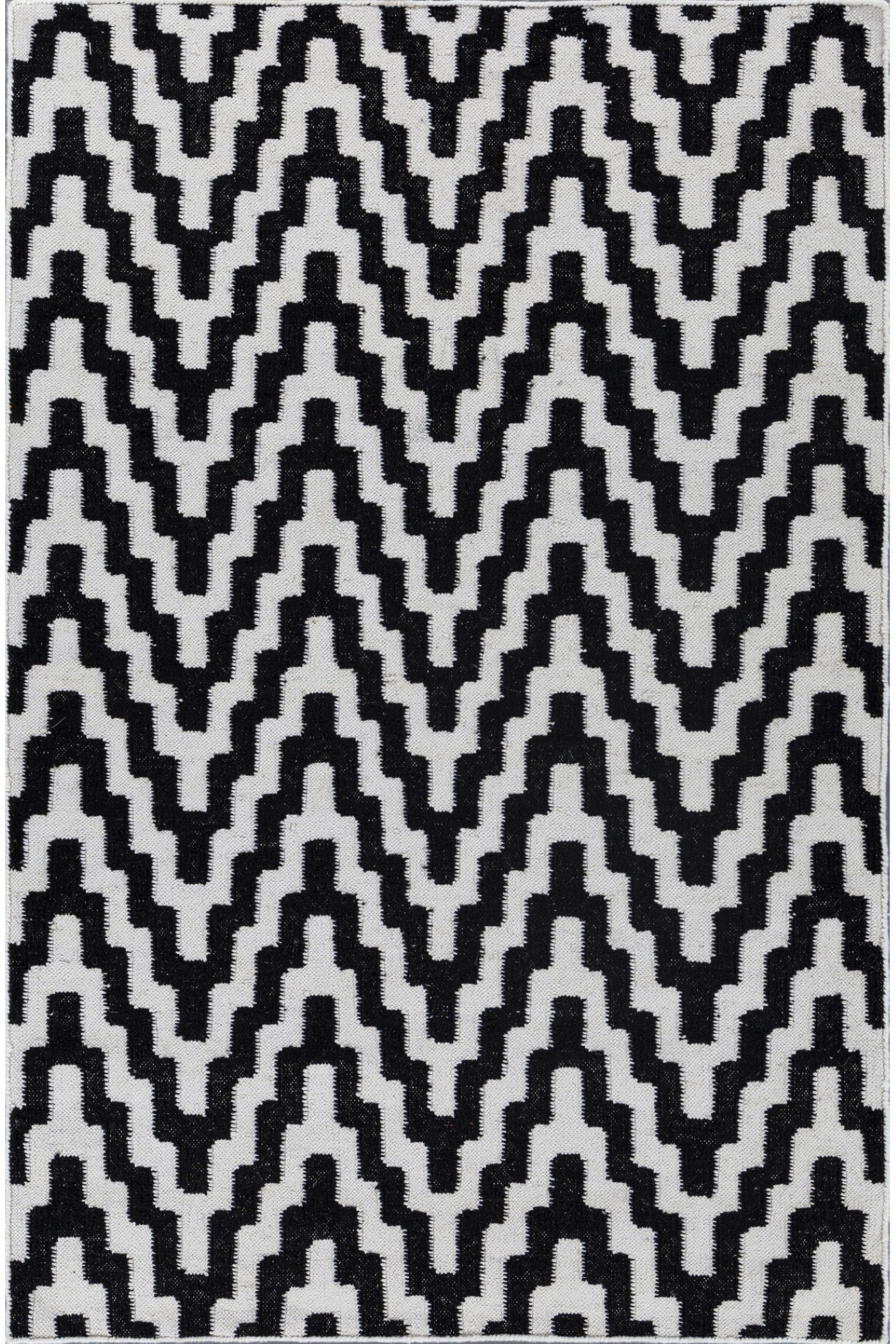 Jaipur Rugs Soft Chevron 5X8 Feet Rug| Ebony & Undyed White Hand Knotted Dhurrie Carpet For Living Room