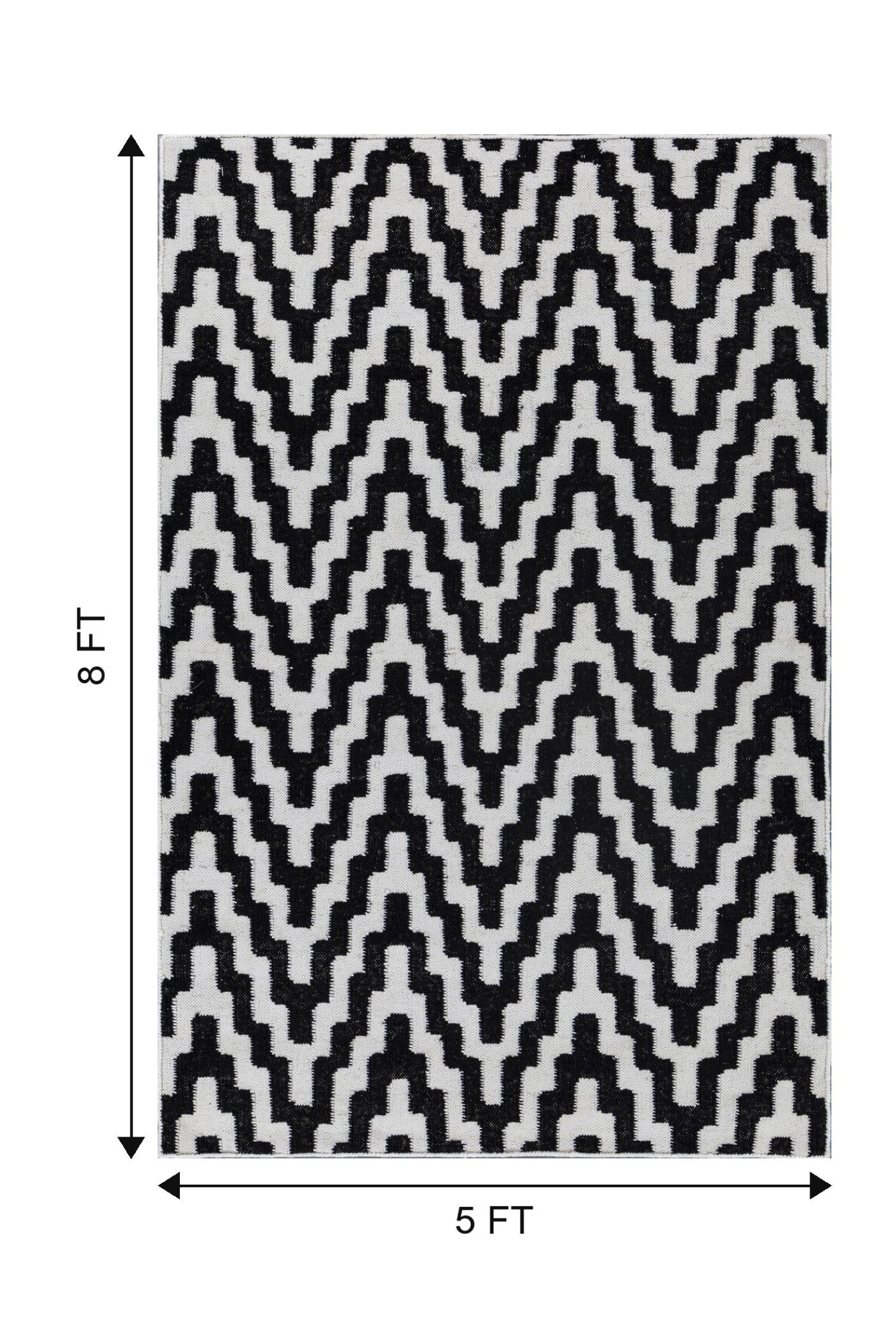 Jaipur Rugs Soft Chevron 5X8 Feet Rug| Ebony & Undyed White Hand Knotted Dhurrie Carpet For Living Room