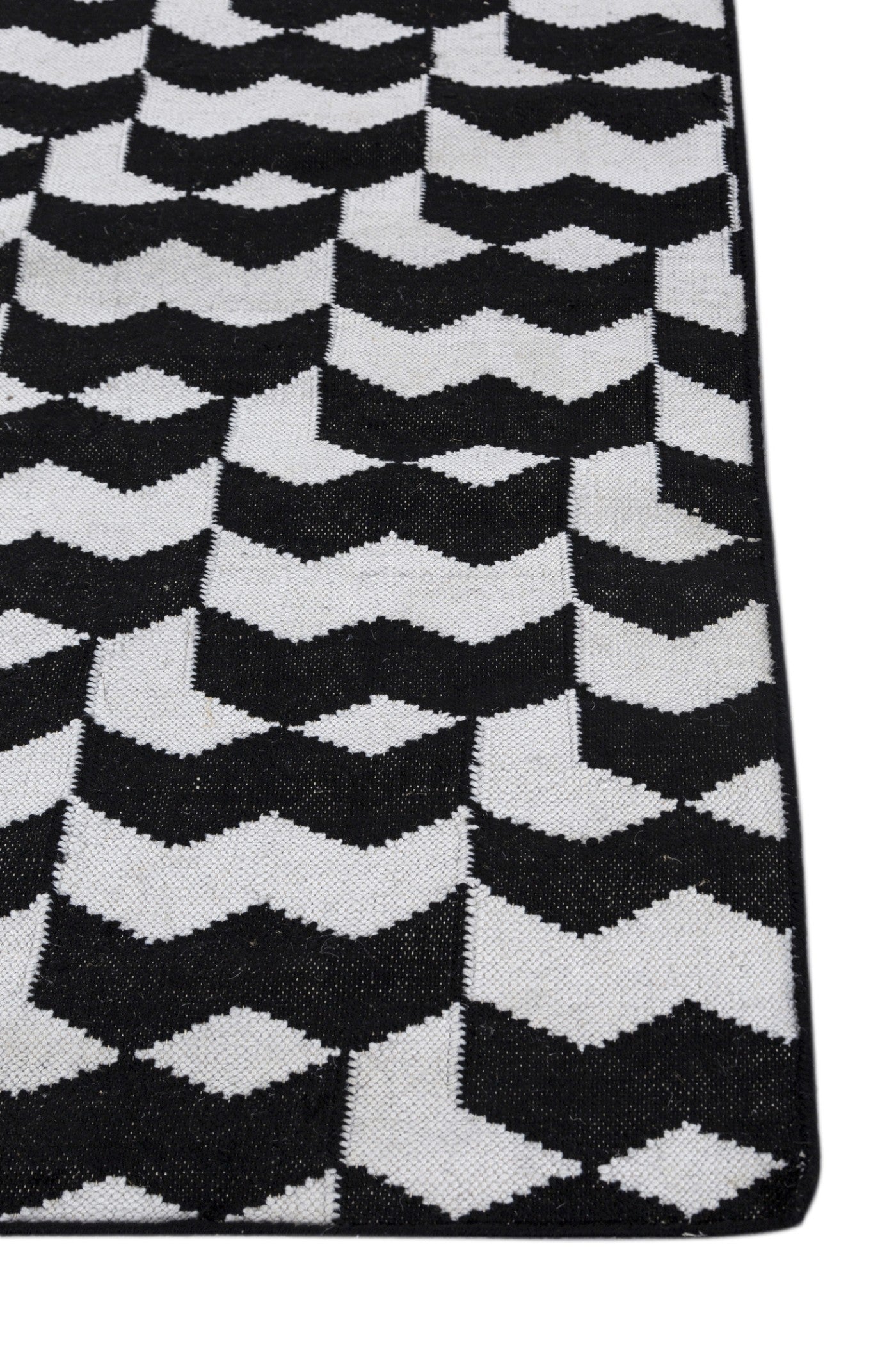 Jaipur Rugs Soft Geomatric 6X9 Feet Rug| Ebony & Undyed White Hand Knotted Dhurrie Carpet For Living Room