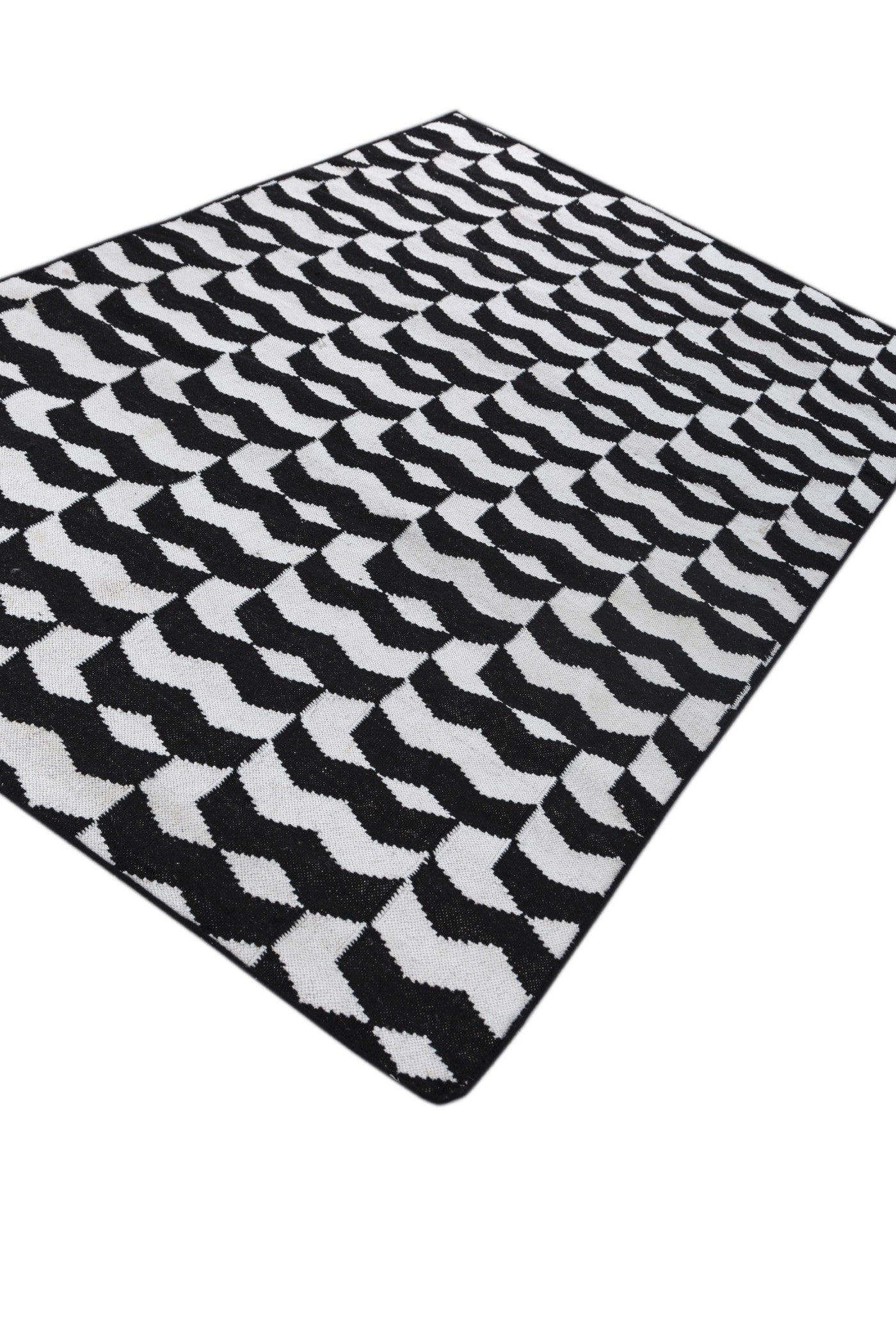 Jaipur Rugs Soft Geomatric 6X9 Feet Rug| Ebony & Undyed White Hand Knotted Dhurrie Carpet For Living Room