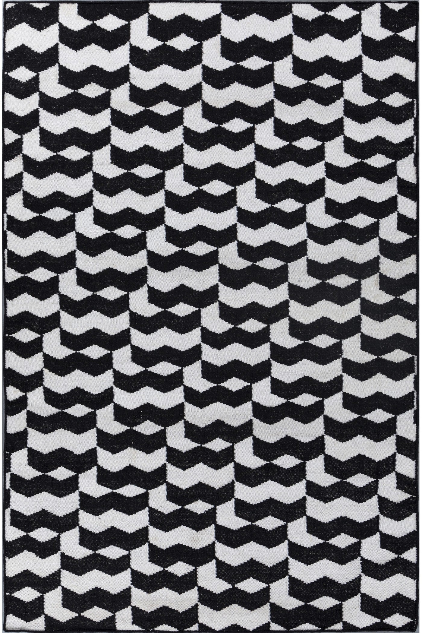 Jaipur Rugs Soft Geomatric 6X9 Feet Rug| Ebony & Undyed White Hand Knotted Dhurrie Carpet For Living Room
