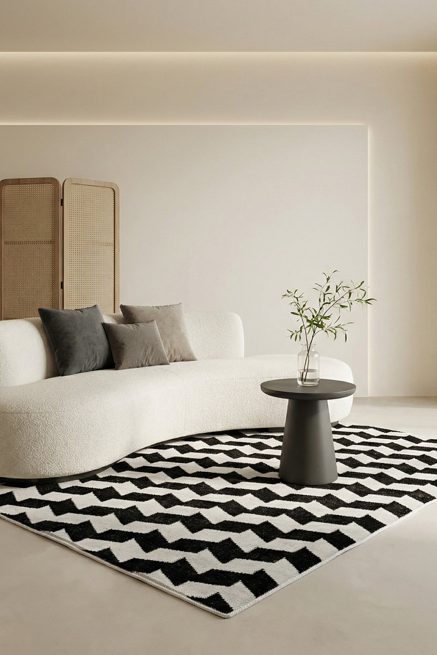 Jaipur Rugs Soft Geometric 6X9 Feet Rug| Ebony & Undyed White Hand Knotted Dhurrie Carpet For Living Room