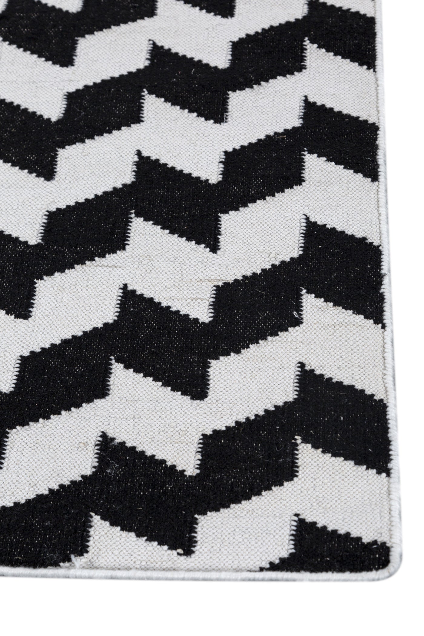 Jaipur Rugs Soft Geometric 6X9 Feet Rug| Ebony & Undyed White Hand Knotted Dhurrie Carpet For Living Room