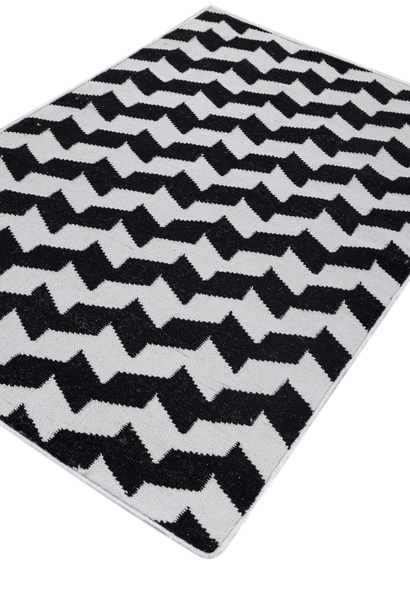 Jaipur Rugs Soft Geometric 6X9 Feet Rug| Ebony & Undyed White Hand Knotted Dhurrie Carpet For Living Room