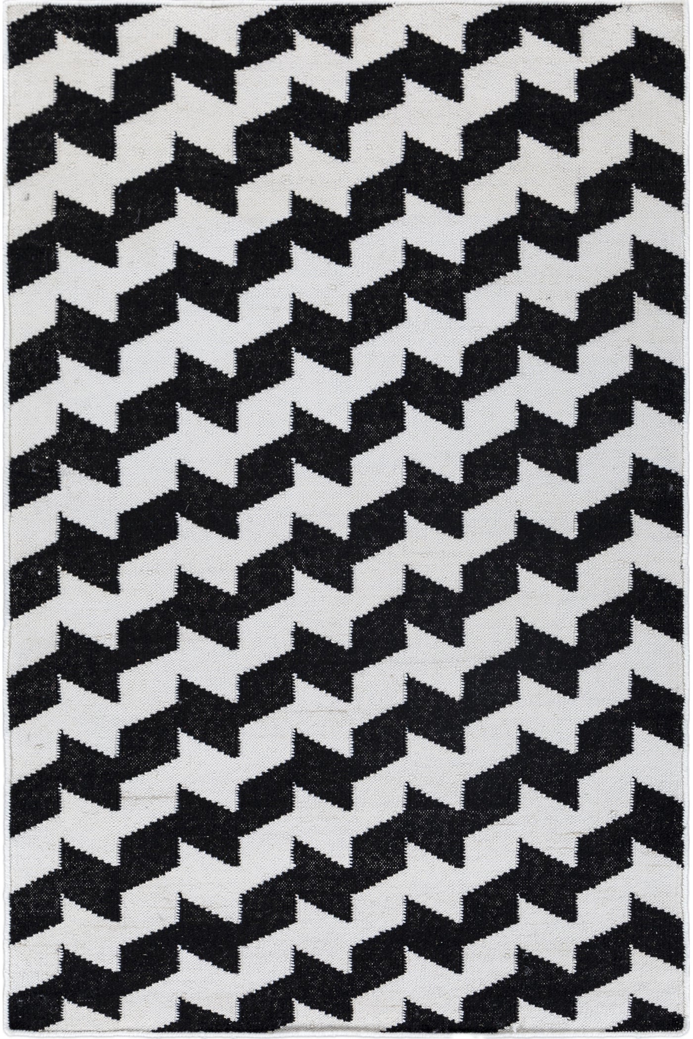 Jaipur Rugs Soft Geometric 6X9 Feet Rug| Ebony & Undyed White Hand Knotted Dhurrie Carpet For Living Room