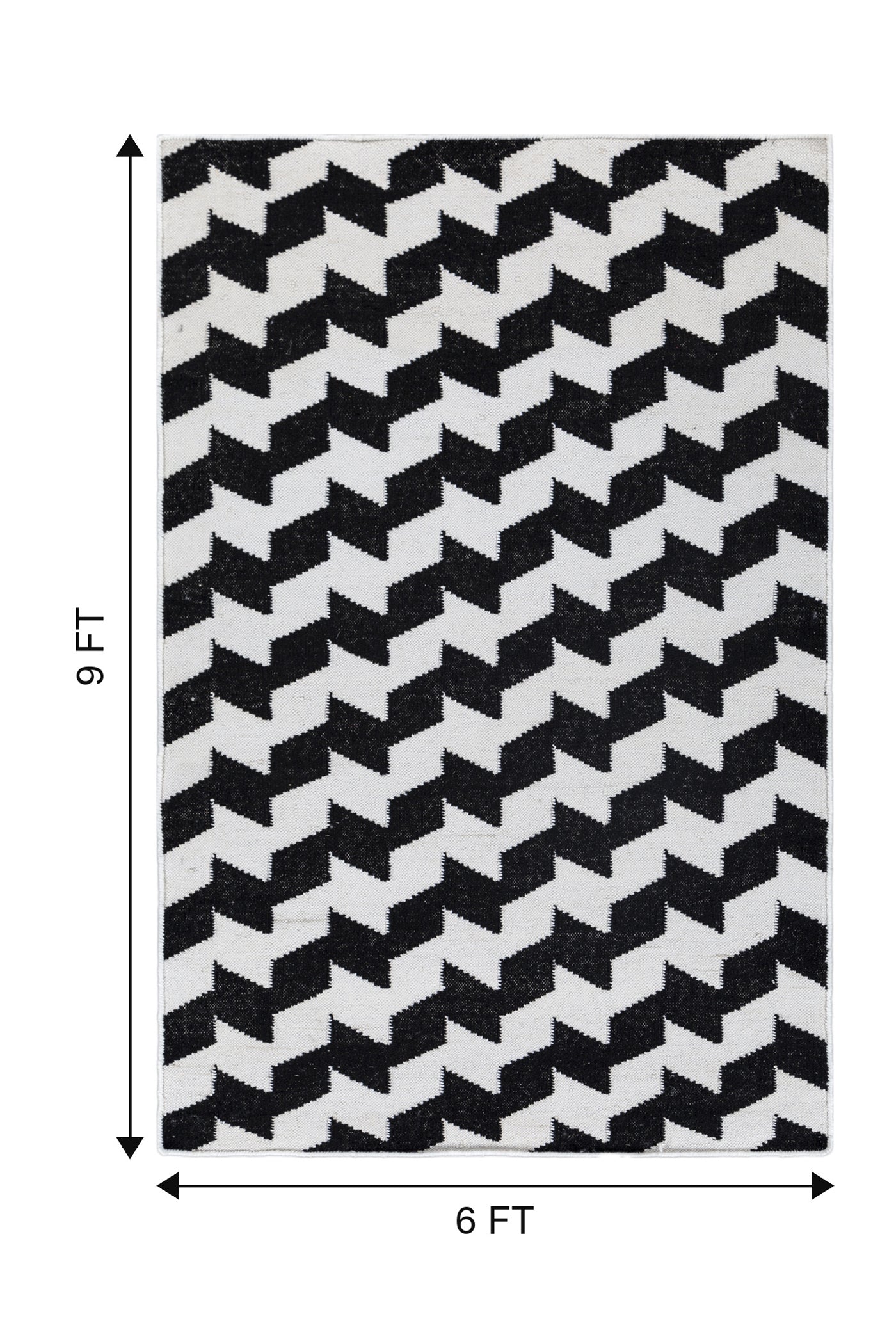 Jaipur Rugs Soft Geometric 6X9 Feet Rug| Ebony & Undyed White Hand Knotted Dhurrie Carpet For Living Room