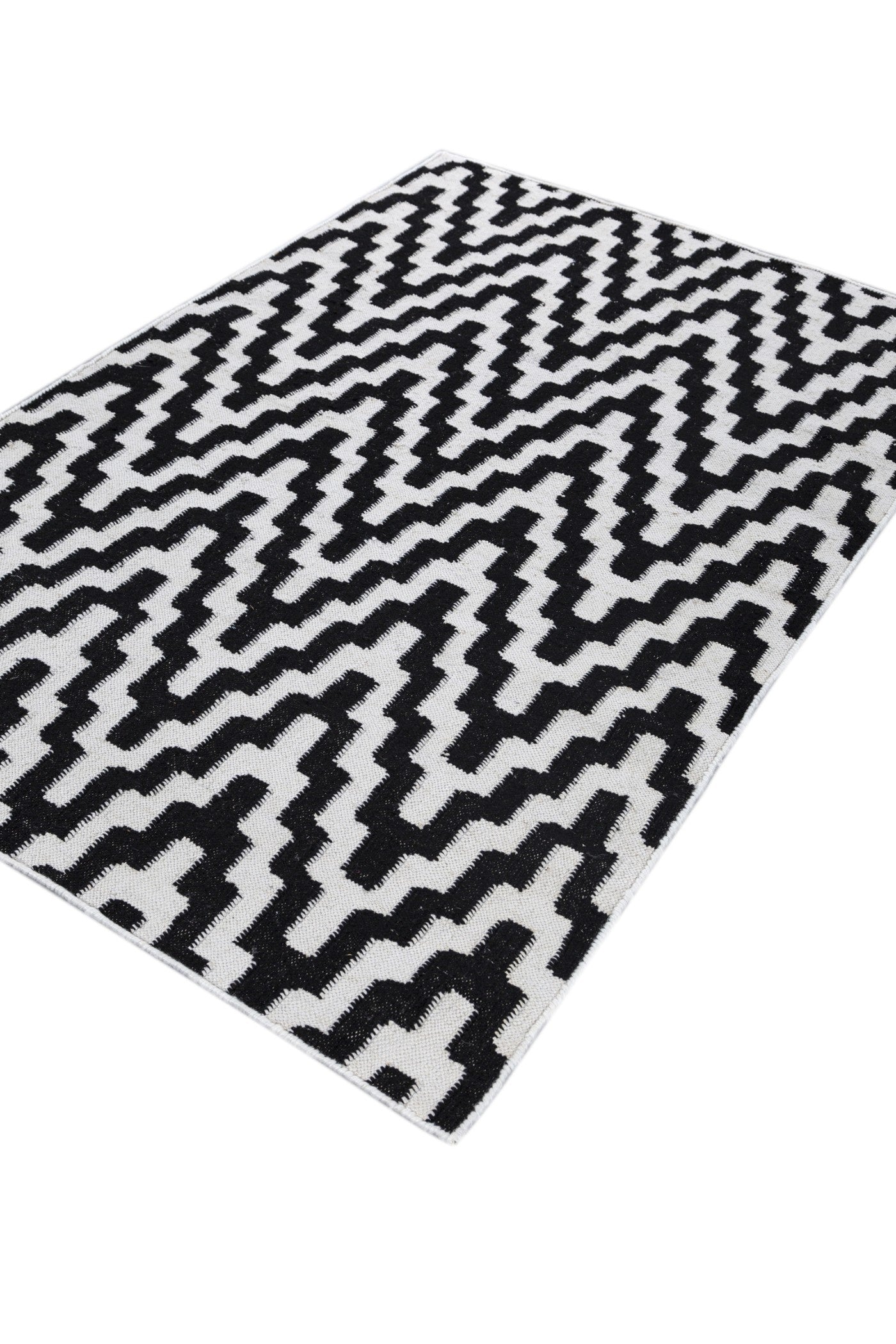 Jaipur Rugs Soft Chevron 6X9 Feet Rug| Ebony & Undyed White Hand Knotted Dhurrie Carpet For Living Room