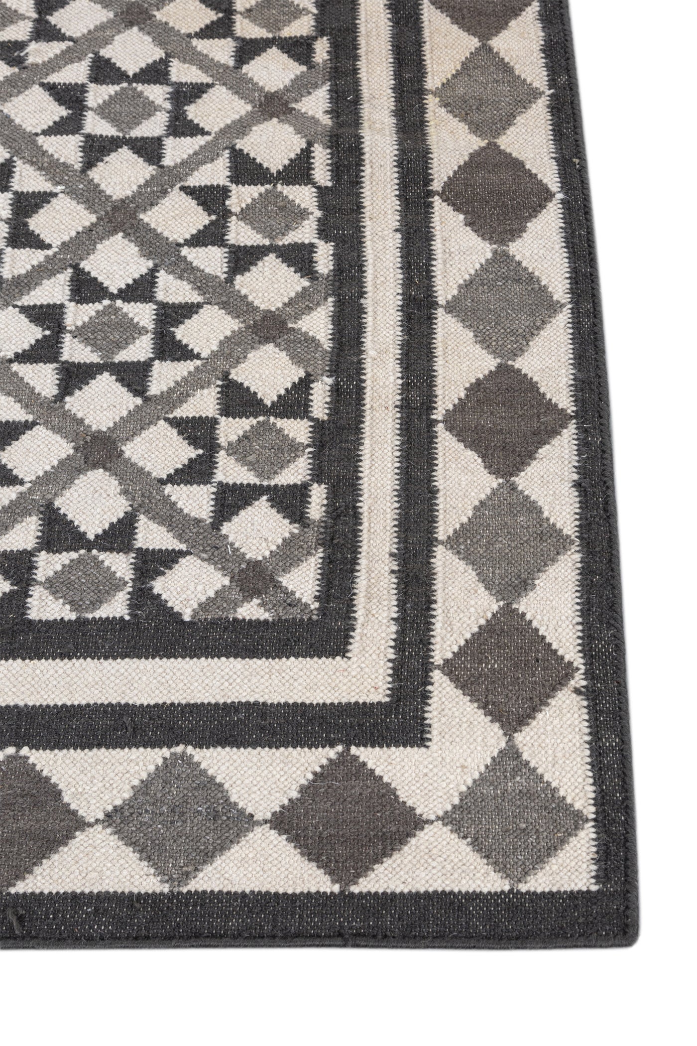 Jaipur Rugs Soft Trellis 5X8 Feet Rug| White & Black Olive Hand Knotted Dhurrie Carpet For Living Room