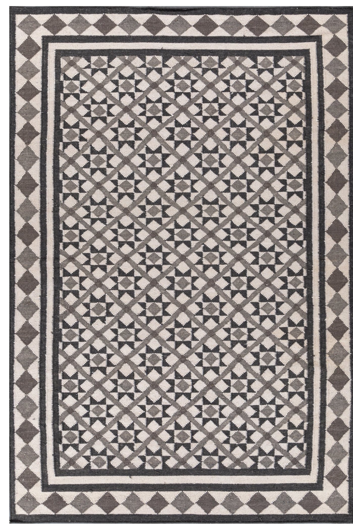 Jaipur Rugs Soft Trellis 5X8 Feet Rug| White & Black Olive Hand Knotted Dhurrie Carpet For Living Room
