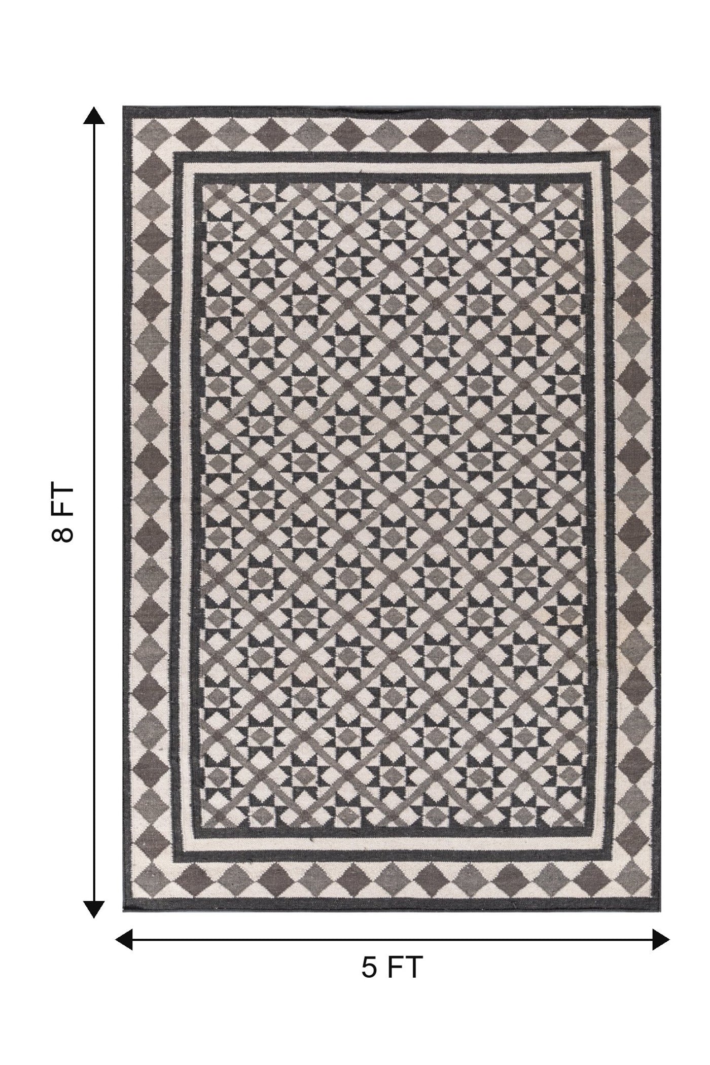 Jaipur Rugs Soft Trellis 5X8 Feet Rug| White & Black Olive Hand Knotted Dhurrie Carpet For Living Room
