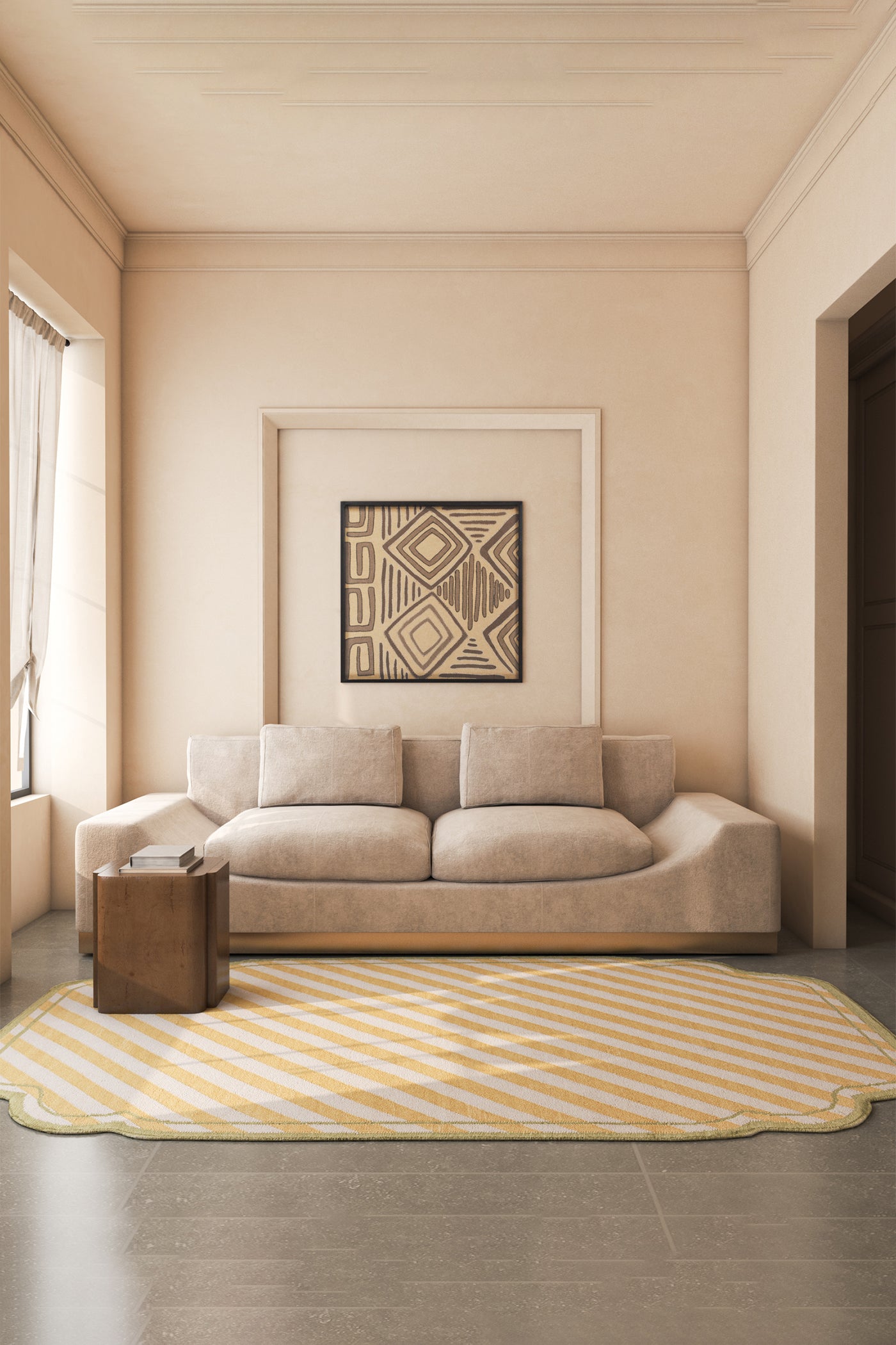 Jaipur Rugs Soft Striped 5X8 Feet Rug| White & Nugget Gold Hand Knotted Dhurrie Carpet For Living Room