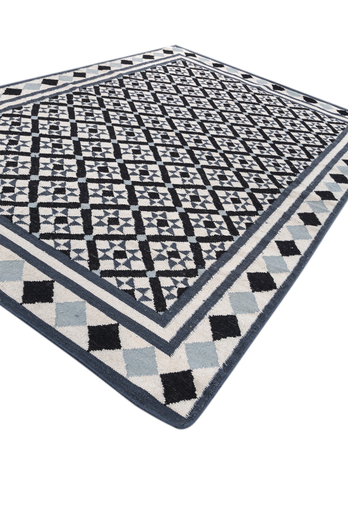 Jaipur Rugs Soft Trellis 6X9 Feet Rug| White & Indigo Blue Hand Knotted Dhurrie Carpet For Living Room