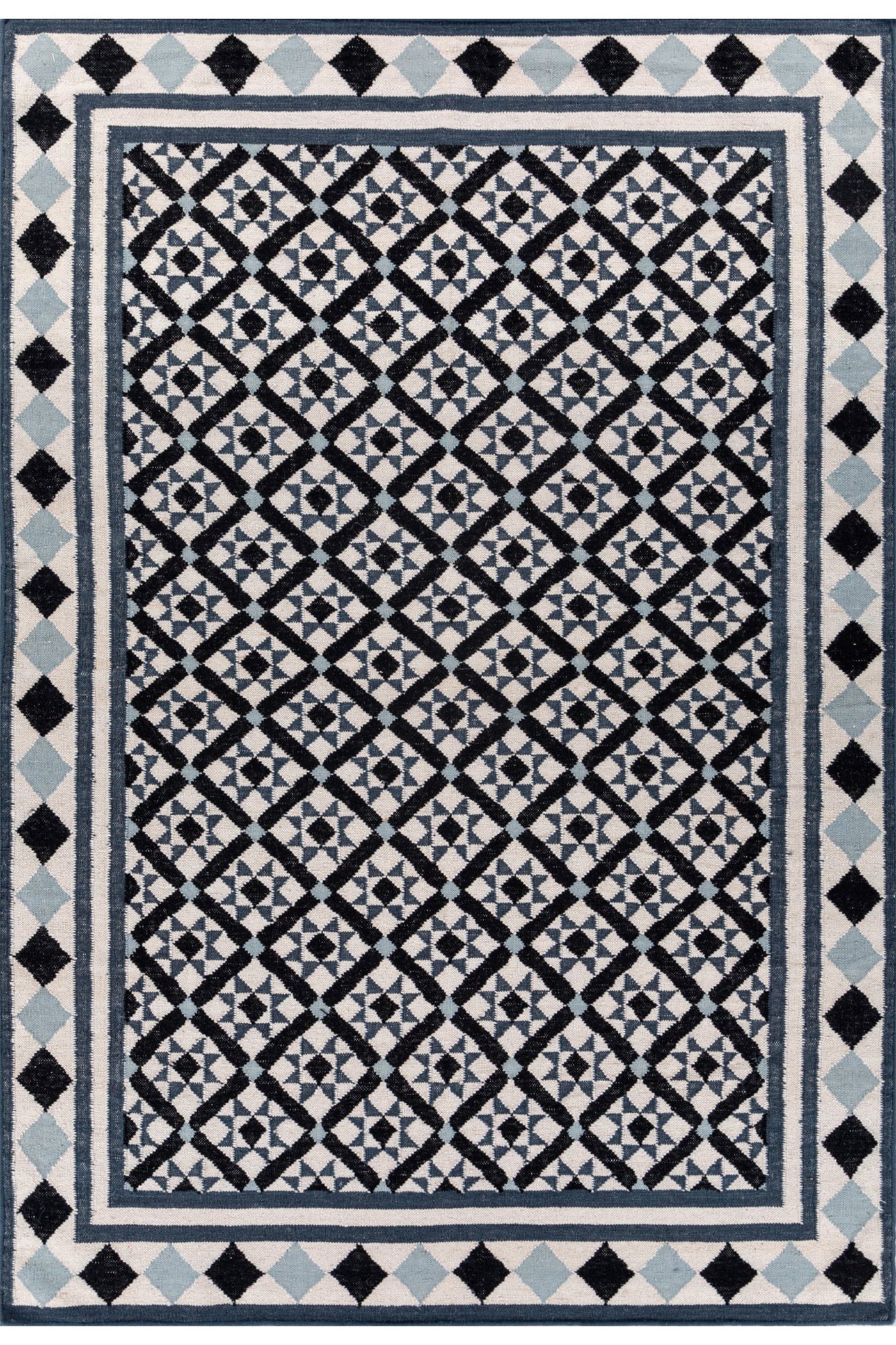 Jaipur Rugs Soft Trellis 6X9 Feet Rug| White & Indigo Blue Hand Knotted Dhurrie Carpet For Living Room
