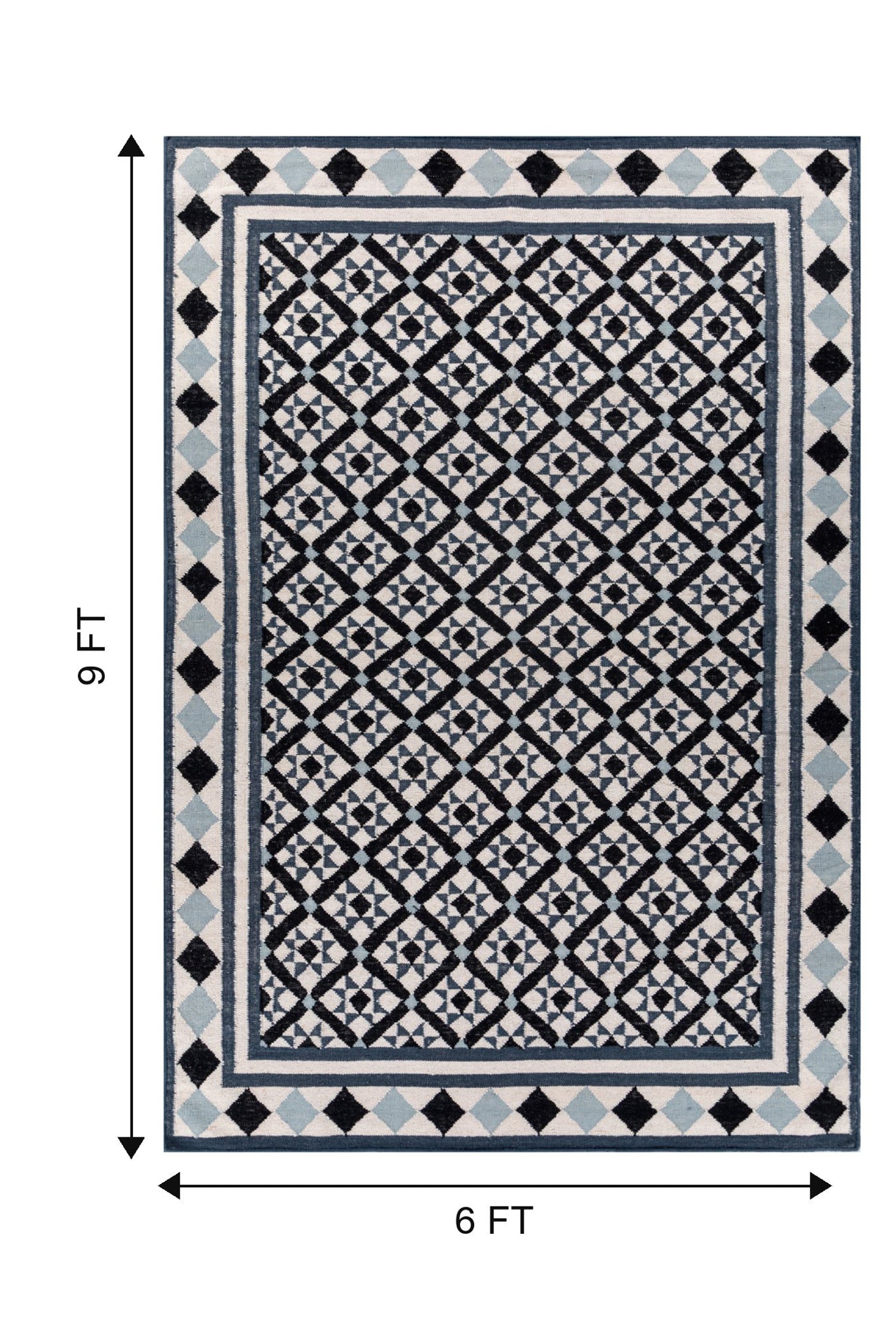 Jaipur Rugs Soft Trellis 6X9 Feet Rug| White & Indigo Blue Hand Knotted Dhurrie Carpet For Living Room