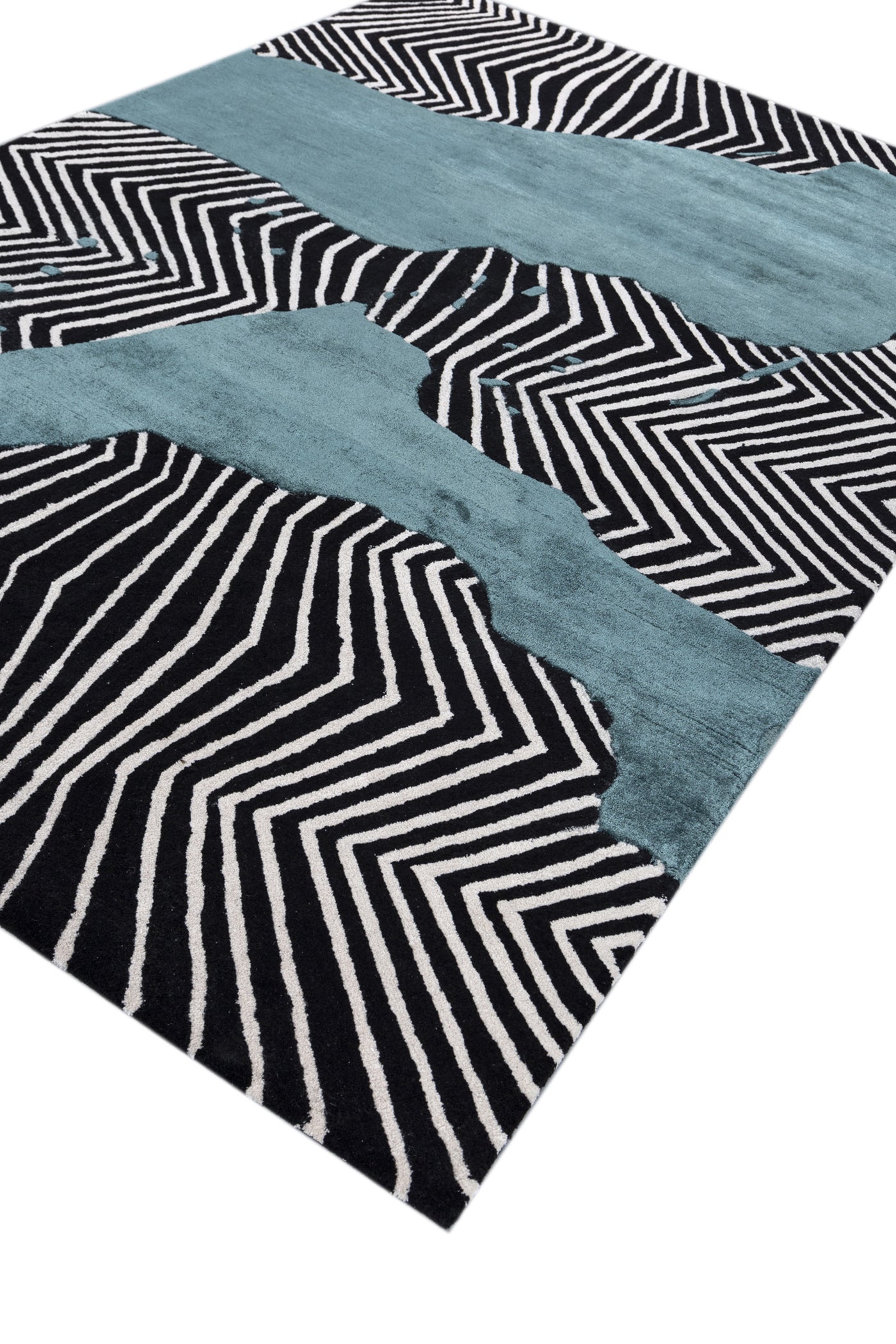 Jaipur Rugs Soft Abstract 6X9 Feet Rug| Ebony & Peacock Blue Hand Tufted Rug Carpet For Living Room