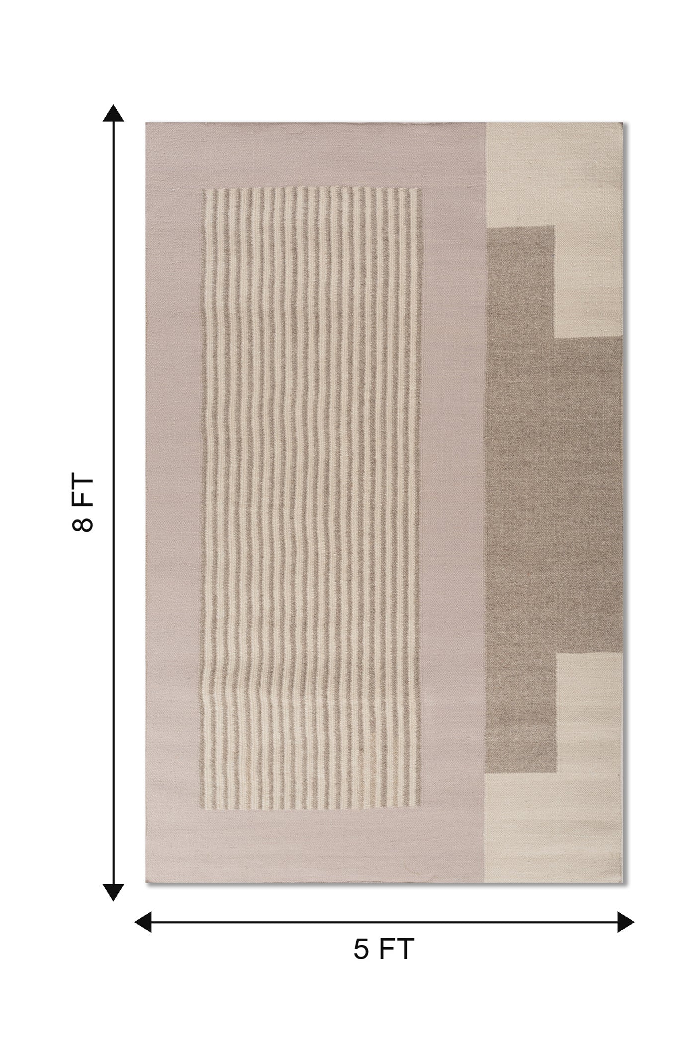 Jaipur Rugs Soft Geometric Striped 5X8 Feet Rug| Medium Fawn & Lilac Hush Hand Knotted Dhurrie Carpet For Living Room