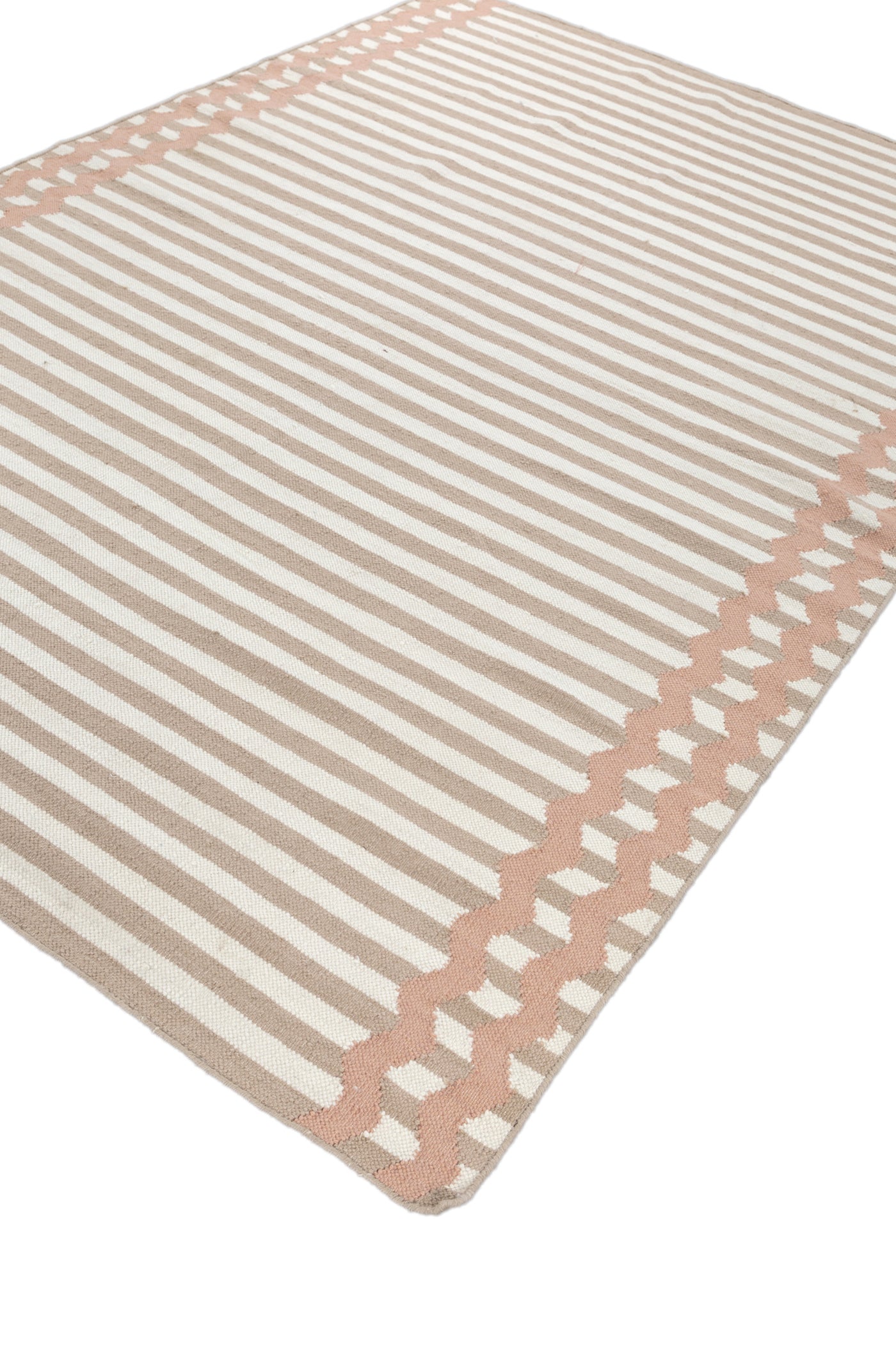 Jaipur Rugs Soft Striped 6X9 Feet Rug| Apricot & Undyed White Hand Knotted Dhurrie Carpet For Living Room