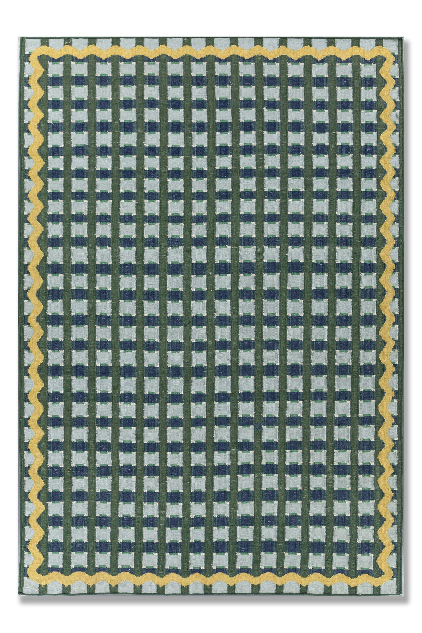 Jaipur Rugs Soft Checkered Damier 6X9 Feet Rug| Pine Needle & Angel Blue Hand Knotted Dhurrie Carpet For Living Room