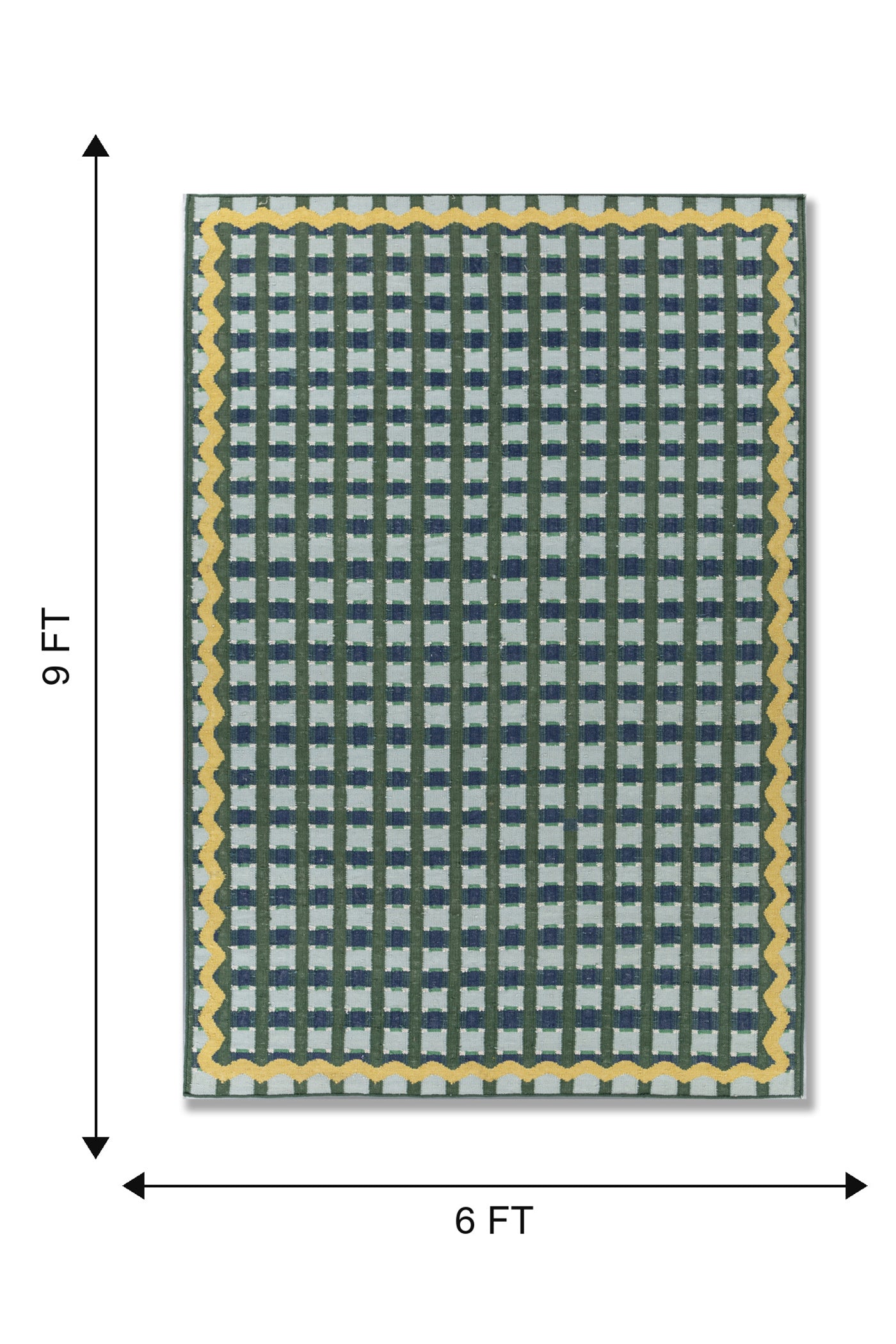 Jaipur Rugs Soft Checkered Damier 6X9 Feet Rug| Pine Needle & Angel Blue Hand Knotted Dhurrie Carpet For Living Room